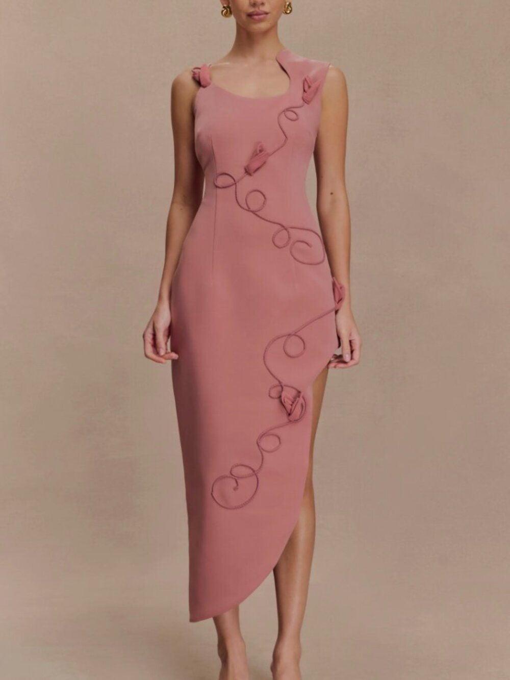 NWT - Meshki Virginia Suiting Embroidered Midi Dress - Burnt Rose